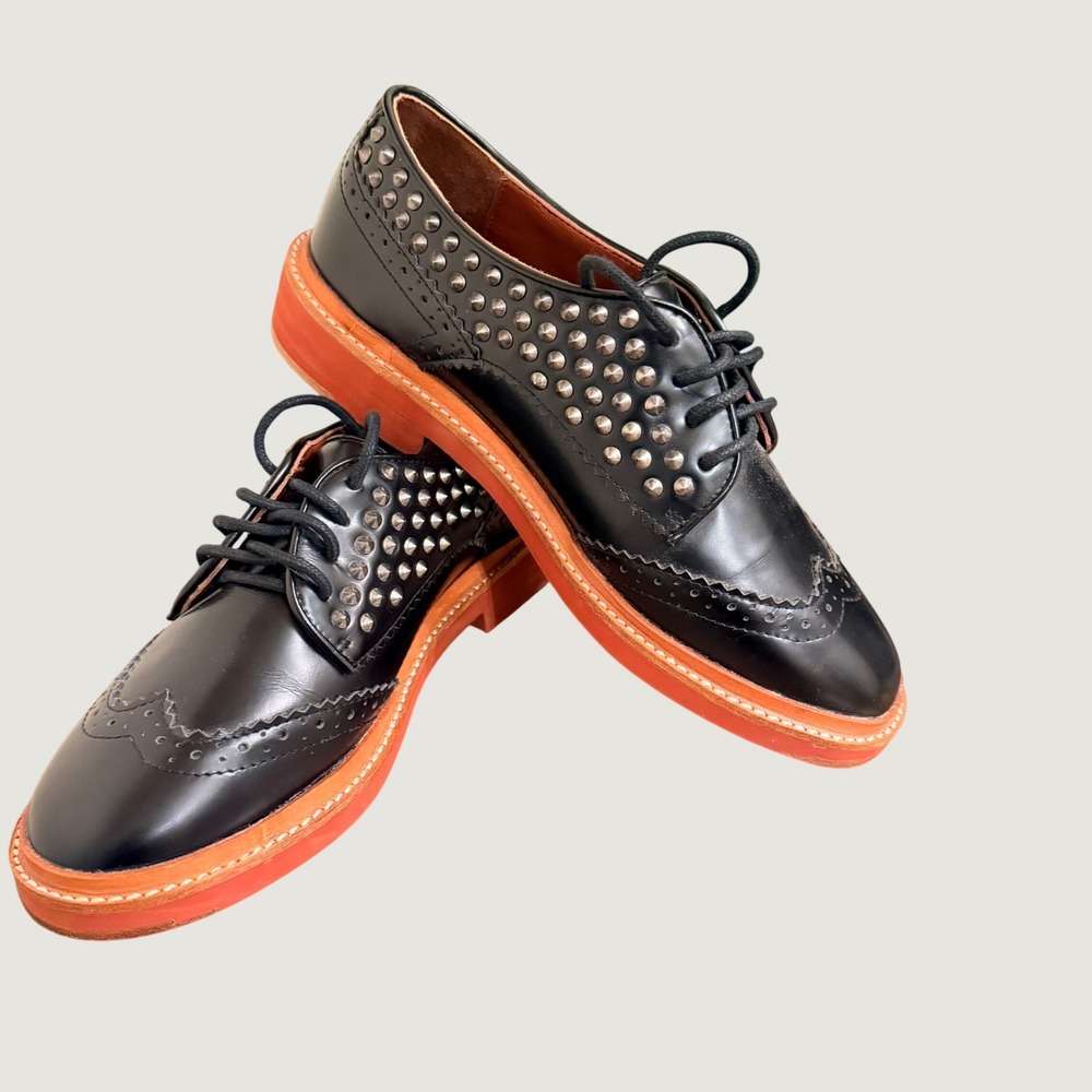 Pour La Victoire Mayah Oxford Size 8.5 Black Leather Studded Wingtip Pnk Brogue